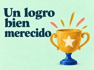 Ilustración de un trofeo dorado con una estrella sobre menta, con el mensaje «Un logro bien merecido»