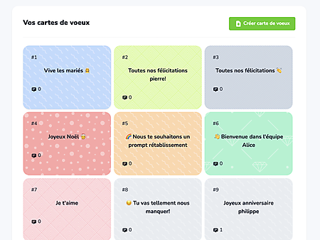 Capture d'écran cartes virtuelles utilisateur